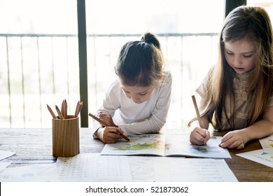 Kids Learning Study Girls Concept