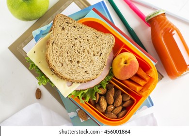 Kids Lunch Box With Healthy Meal. Back To School Concept. Selective Focus