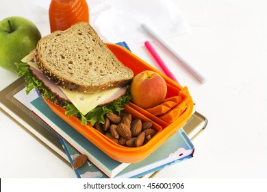 Kids Lunch Box With Healthy Meal. Back To School Concept. Selective Focus