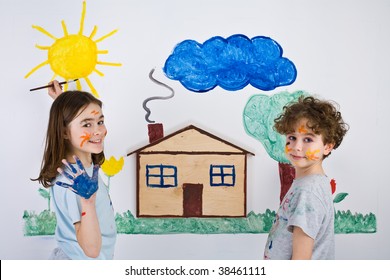 Kids Painting On Wall