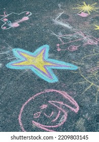 Kids Painting Outdoors. Cuty Images On The Road