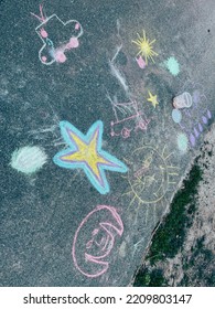 Kids Painting Outdoors. Cuty Images On The Road