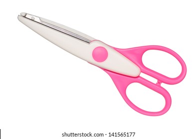 Kids Pink Scissors Isolated On White Background