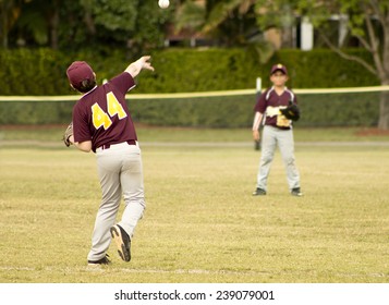 Kids Playing Baseball In Youth League