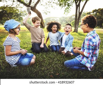 Kids Playing Cheerful Park Outdoors Concept - Shutterstock ID 418932607