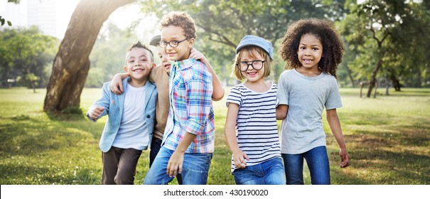 Kids Playing Cheerful Park Outdoors Concept