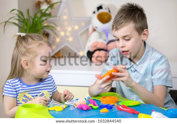 Kids Playing Having Fun Clay Plastiline Stock Photo Edit