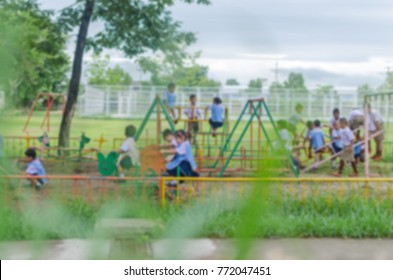 Kids Playing On Playground, Children Having Fun In School.