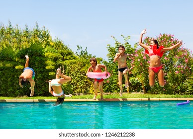 Kids Playing Pool Games During Backyard Party