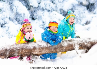 Kids Playing In Snow. 