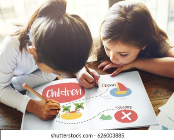 Kids Playing Treasure Hunt Graphic