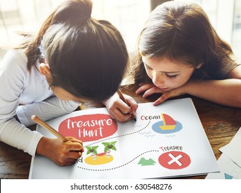 Kids Playing Treasure Hunt Graphic