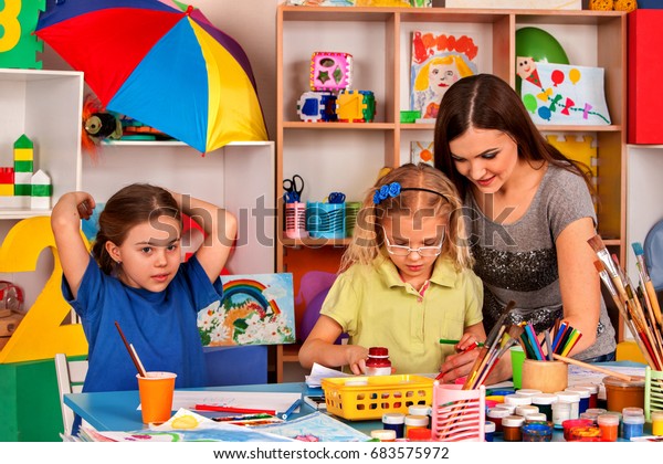 Kids Playroom Organization Children Painting Drawing Stock Photo