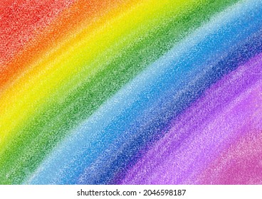 Kid's rainbow crayon drawing. Colorful rainbow crayon child draw, grunge rough texture hand drawn. abstract artistic kindergarten background, illustration 