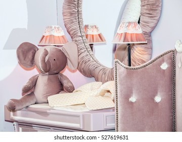 Kids Room Interior With Table, Mirror And Elephant Toy