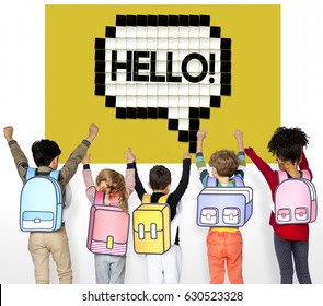 Kids Say Hello Hi Greeting Speech Bubble Graphic