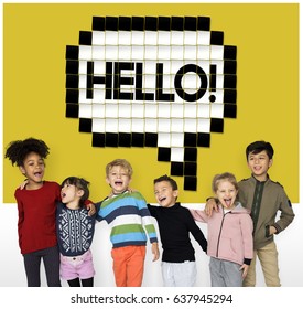 Kids Say Hello Hi Greeting Speech Bubble Graphic