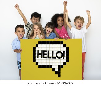 Kids Say Hello Hi Greeting Speech Bubble Graphic