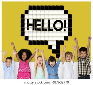 Kids Say Hello Hi Greeting Speech Bubble Graphic