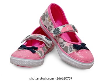 Kids Shoes Isolated. Female Child Pink Sandals.