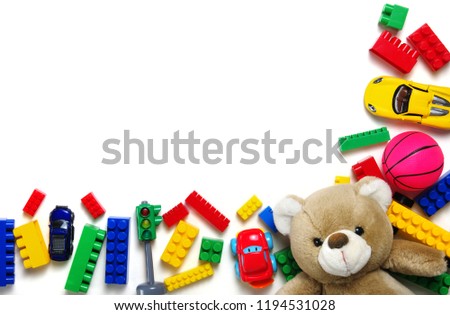 Kids toys background and colorful blocks