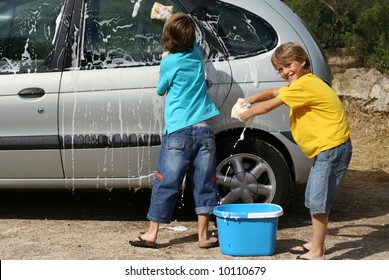 Kids Washing Car