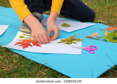 Kids Workshop Children Glue Scissors Art Craft Kids Handmade Autumn Child Art Education Nature Creative Autumn Leaves. Diy Art Kid Creative Play Learning Outside School Outdoor Learning Park School