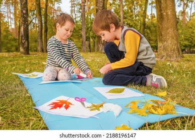 Kids Workshop Children Glue Scissors Art Craft Kids Handmade Autumn Child Art Education Nature Creative Autumn Leaves. Diy Art Kid Creative Play Learning Outside School Outdoor Learning Park School