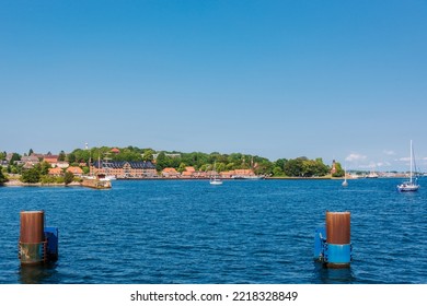 Kiel, Germany, Aug. 2019 Kieler Förde View From The Lock Of The Kiel Canal To The Tiessenkai On The Holtenauer Ufer