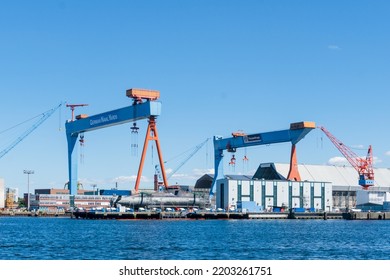 Kiel, Germany, Aug. 2020 Port Of Kiel, The ThyssenKrupp And German Naval Yards Shipyards