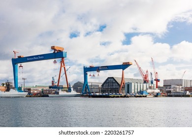 Kiel, Germany, Aug. 2020 Port Of Kiel, The ThyssenKrupp And German Naval Yards Shipyards