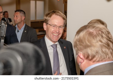 Kiel, Germany, May, 2022 Prime Minister Daniel Günther Laughing And Looking Into The TV Camera