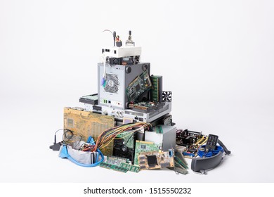 Kiel, Germany, November 10, 2018 - Old Computer Hardware Hazardous Waste Or Recyclables For Recycling