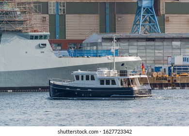 Kiel, Germany, Oct 15, 2019 - Kiel Harbour On The East Bank The Shipyardfacilities With Naval Shipbuilding