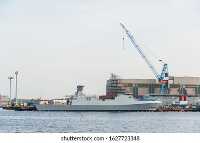 Kiel, Germany, Oct 15, 2019 - Kiel Harbour On The East Bank The Shipyardfacilities With Naval Shipbuilding