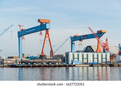 Kiel, Germany, Oct 15, 2019 - Kiel Harbour On The East Bank The Shipyardfacilities With Naval Shipbuilding