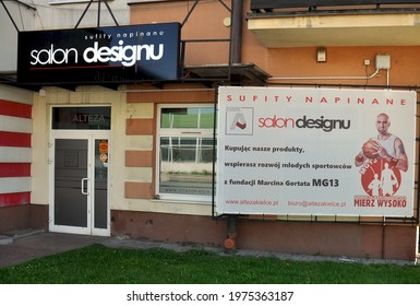 Kielce, Świętokrzyskie, Poland - 2020-05-17 - Building Shop Salon Design, Stretch Ceilings Advertised By Marcin Gortat