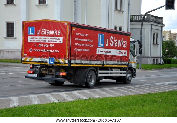 Kielce, Świętokrzyskie, Poland - 2021-05-20 - Truck\
driving lessons on the road\
