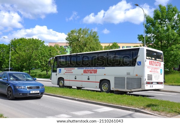 Kielce, Świętokrzyskie, Poland - 2021-05-31 -\
Coach bus driving lessons on the road\
