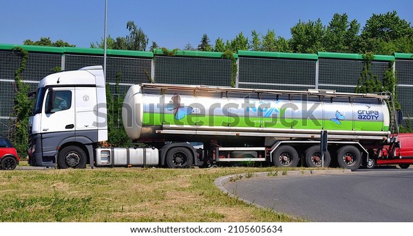 Kielce,\
Świętokrzyskie, Poland - 2021-06-08 - Grupa Azoty Noxy tanker on\
the road - product it is used in exhaust gas cleaning technology in\
diesel engines using SCR\
technology