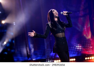 KIELCE, POLAND - JUNE 27: Austrian Cross-dressing Diva Conchita Wurst  Sings At A Concert In Kiellce, Poland On Saturday June 27 , 2015