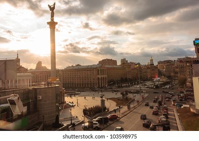 Kiev City Life With Dramatic Sky