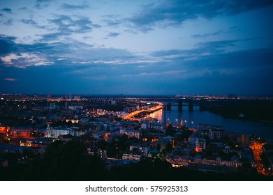 Kiev City Night View On Bridge