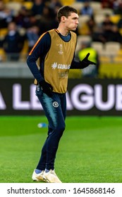 Kiev - Mar 14, 2019: Andreas Christensen 27 Warms Up. Dynamo Kyiv - Chelsea London. UEFA Europe League. NSC Olympiyskiy Stadium