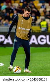 Kiev - Mar 14, 2019: Andreas Christensen 27 Warms Up. Dynamo Kyiv - Chelsea London. UEFA Europe League. NSC Olympiyskiy Stadium