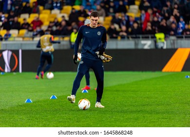 Kiev - Mar 14, 2019: Andreas Christensen 27 Warms Up. Dynamo Kyiv - Chelsea London. UEFA Europe League. NSC Olympiyskiy Stadium