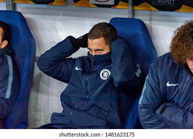 Kiev - Mar 14, 2019: Eden Hazard 10 As A Substitution Player. Dynamo Kyiv - Chelsea London. UEFA Europe League. NSC Olympiyskiy Stadium