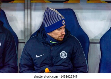 Kiev - Mar 14, 2019: Eden Hazard 10 As A Substitution Player. Dynamo Kyiv - Chelsea London. UEFA Europe League. NSC Olympiyskiy Stadium