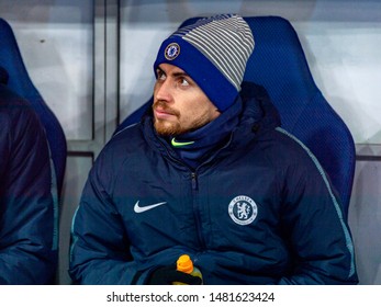 Kiev - Mar 14, 2019: Eden Hazard 10 As A Substitution Player. Dynamo Kyiv - Chelsea London. UEFA Europe League. NSC Olympiyskiy Stadium