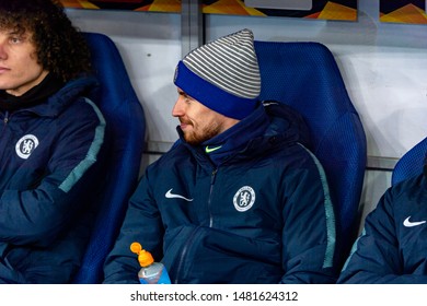 Kiev - Mar 14, 2019: Eden Hazard 10 As A Substitution Player. Dynamo Kyiv - Chelsea London. UEFA Europe League. NSC Olympiyskiy Stadium